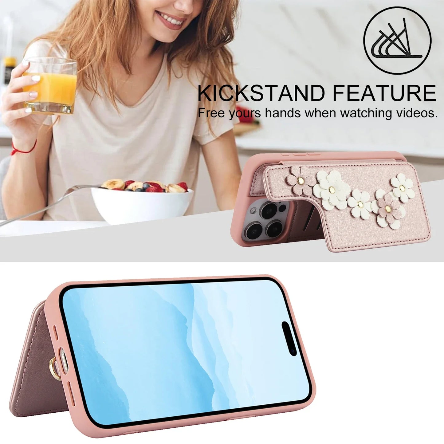 3D Flowers Crossbody iPhone Wallet Case
