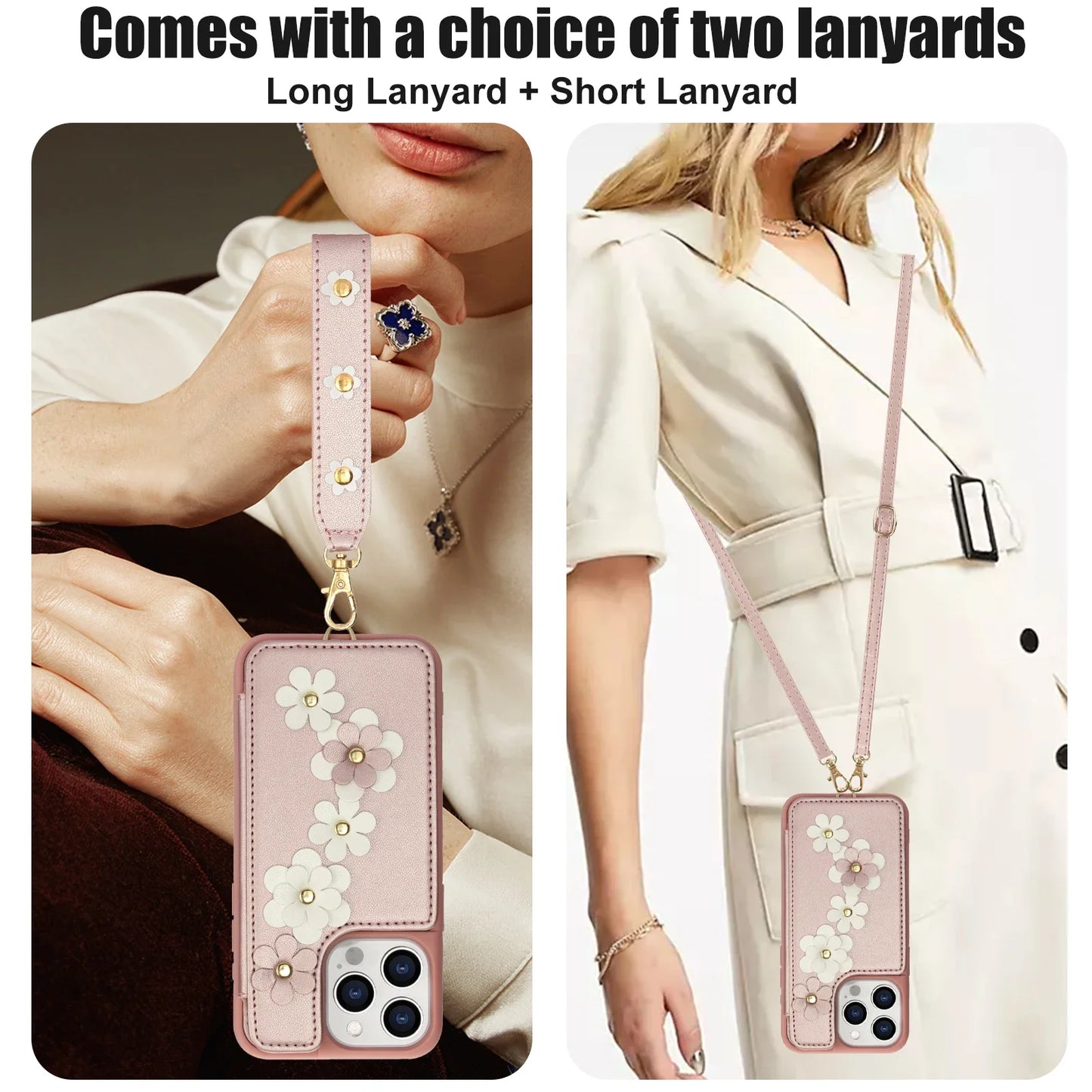 3D Flowers Crossbody iPhone Wallet Case