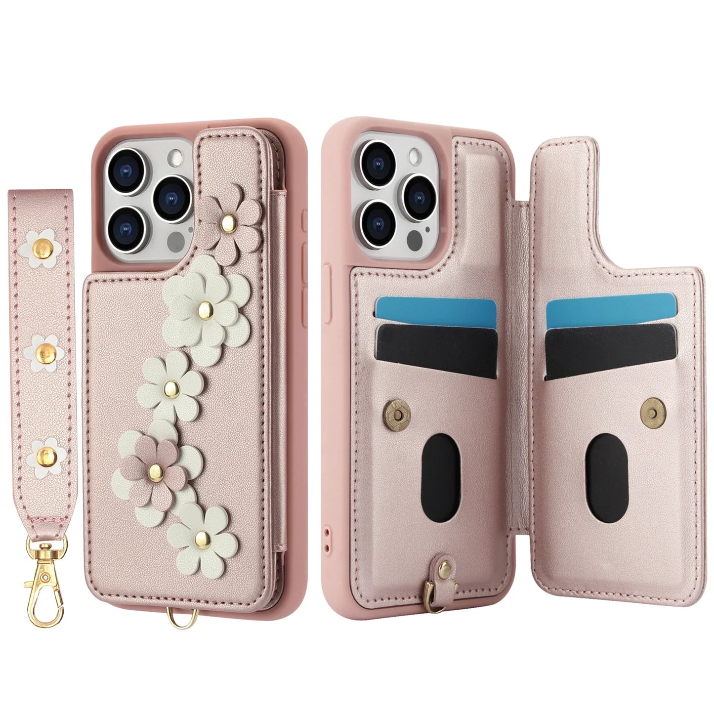 3D Flowers Crossbody iPhone Wallet Case