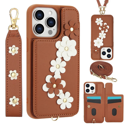3D Flowers Crossbody iPhone Wallet Case