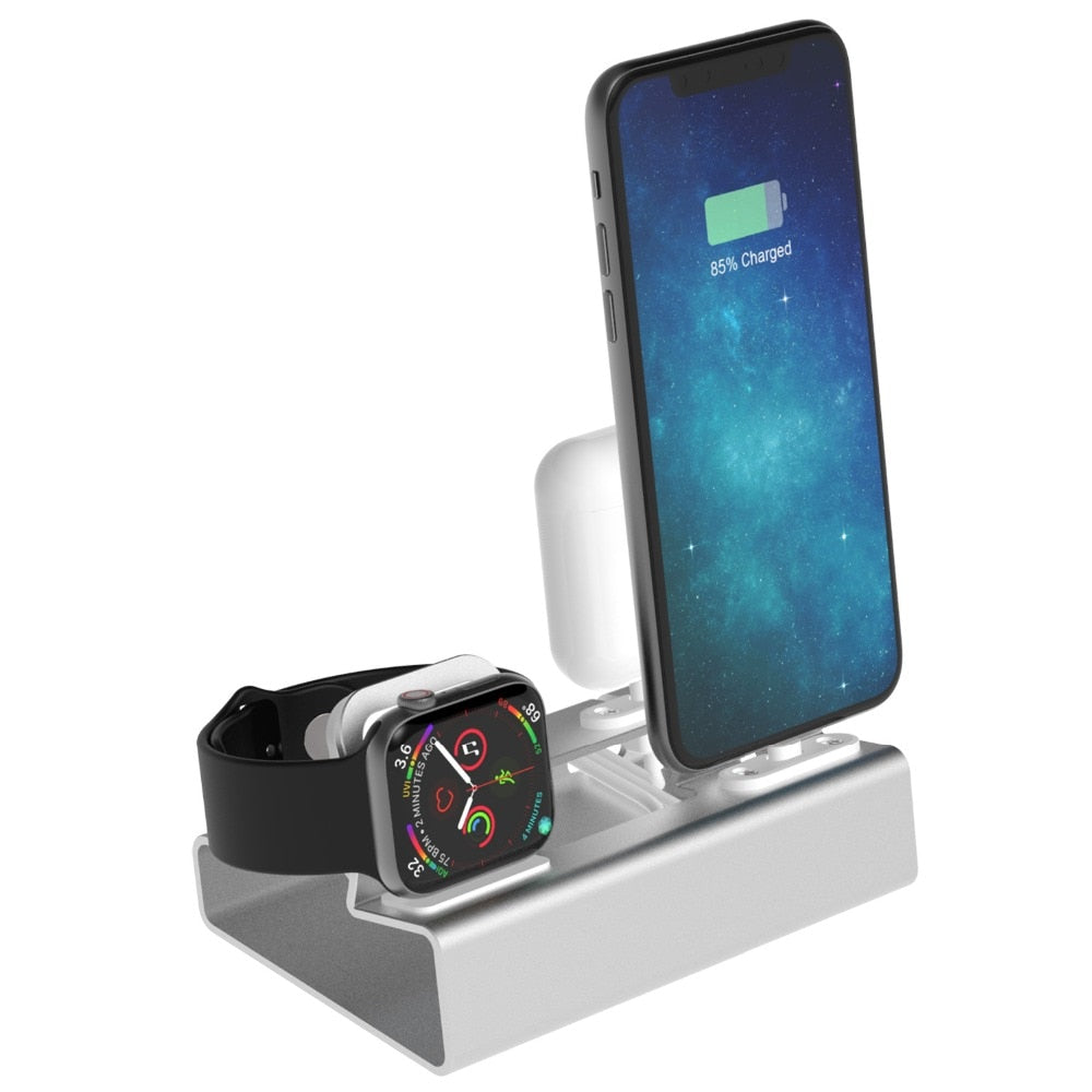Aluminum 3 in 1 Charging Dock For iPhones, Apple Watch & Apple Earpods